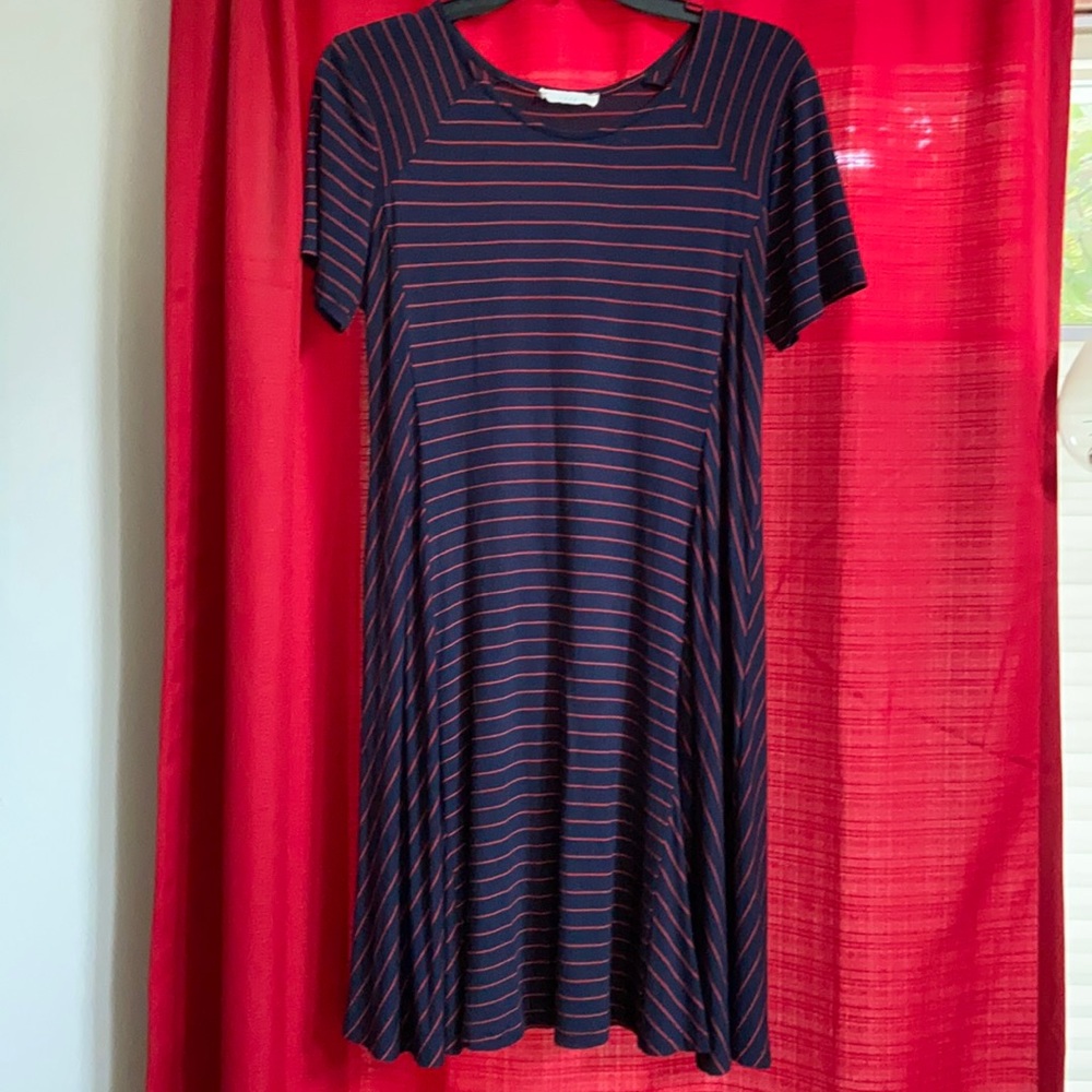Comfy Tee Dress - Navy with red stripe